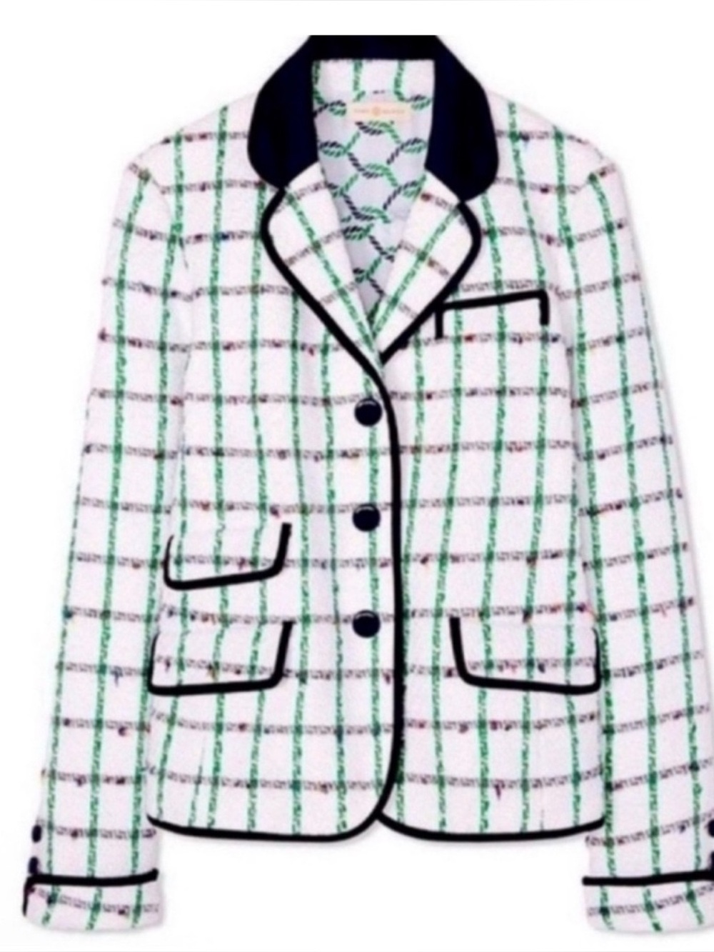 Tory Burch Pocomo Jetty Tweed Check Plaid Blazer